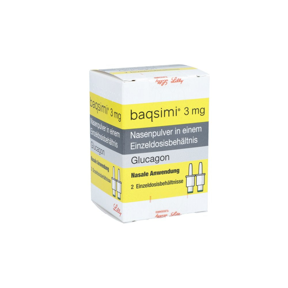 Das Produktfoto zeigt Baqsimi 3 Mg Nasenpulver I.E.Einzeldosisbehältnis (2X3 mg) PZN 15999021