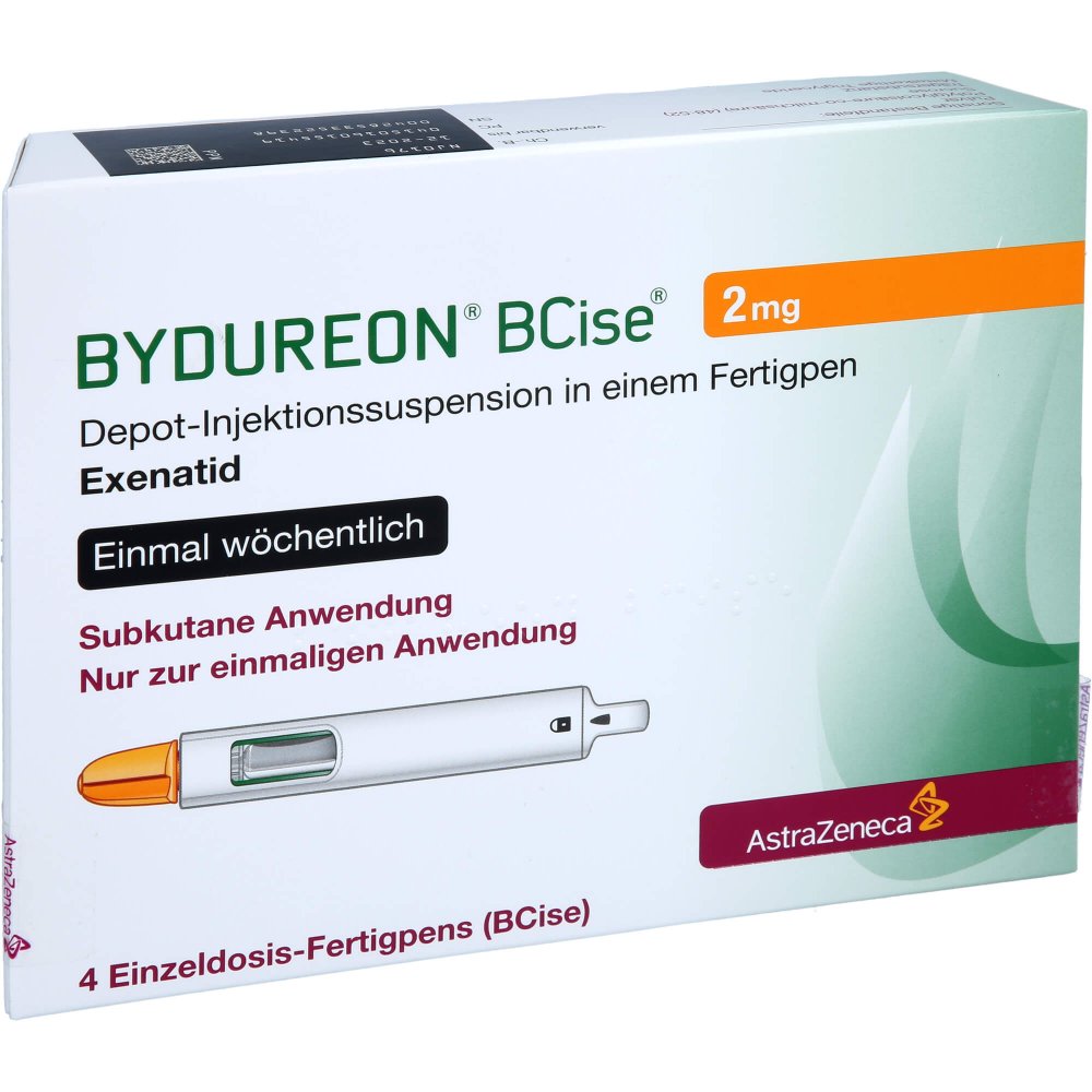 Das Produktfoto zeigt Bydureon 2 Mg Depot-Injekt.Sus.I.E.Fertigpen Bcise (4 stk) PZN 16015541