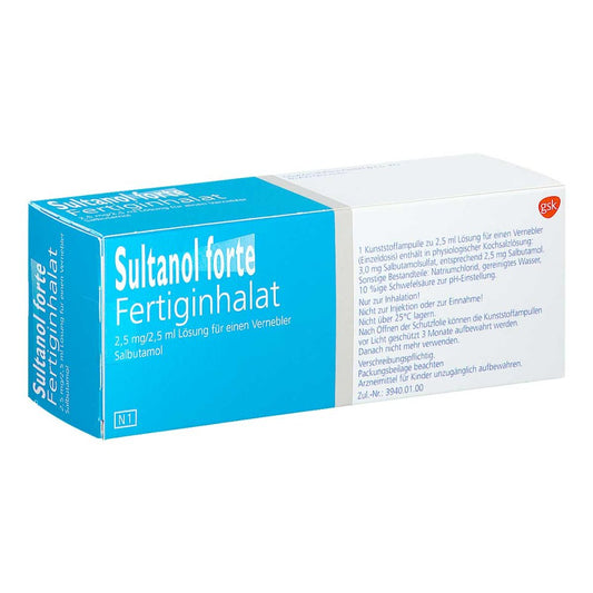 Das Produktfoto zeigt Sultanol Forte Fertiginh.2,5 Mg/2,5 Ml Lsg.F.Vern. (60 stk) PZN 16015989