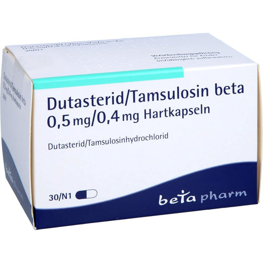 Das Produktfoto zeigt Dutasterid/Tamsulosin Beta 0,5 Mg/0,4 Mg Hartkaps. (30 stk) PZN 16018321