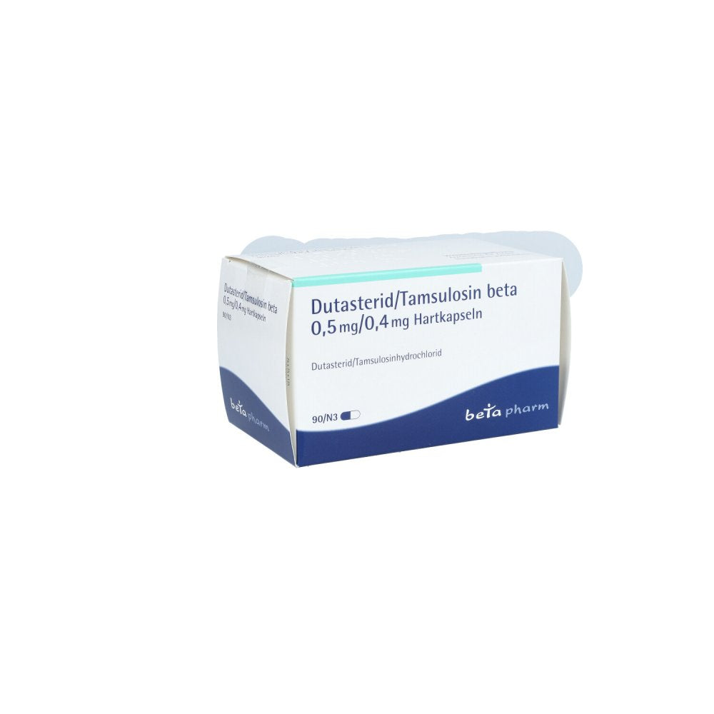 Das Produktfoto zeigt Dutasterid/Tamsulosin Beta 0,5 Mg/0,4 Mg Hartkaps. (90 stk) PZN 16018350