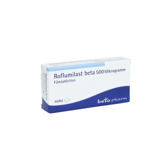 Das Produktfoto zeigt Roflumilast Beta 500 Μg Filmtabletten (30 stk) PZN 16018404