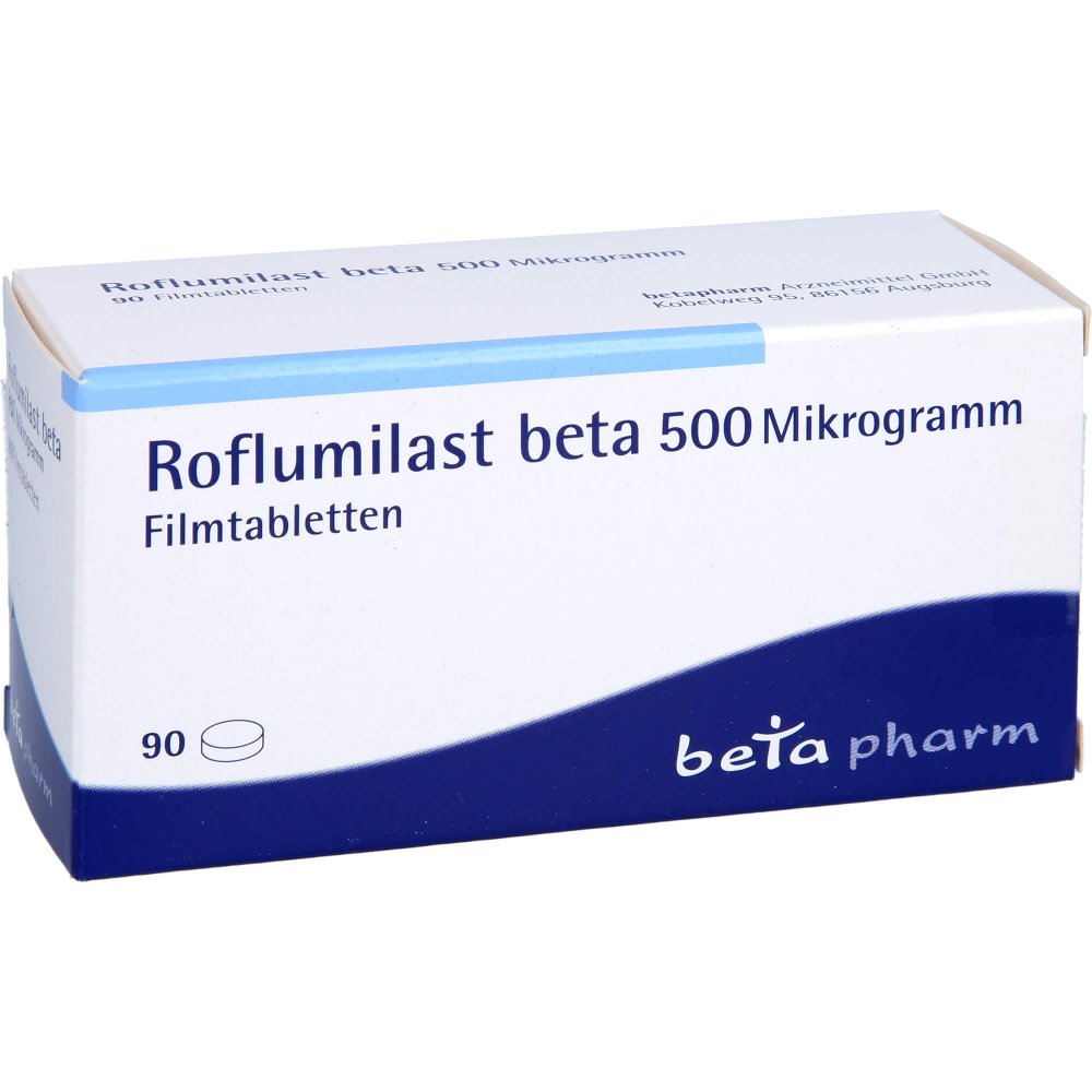 Das Produktfoto zeigt Roflumilast Beta 500 Μg Filmtabletten (90 stk) PZN 16018456