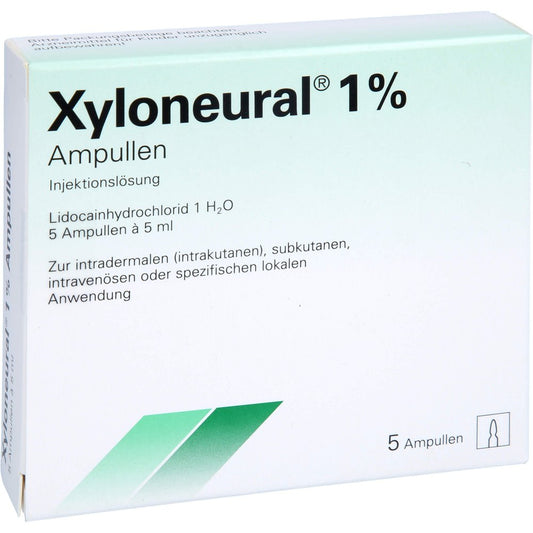 Das Produktfoto zeigt Xyloneural 1% Injektionslösung Ampulle (5X5 ml) PZN 16020660