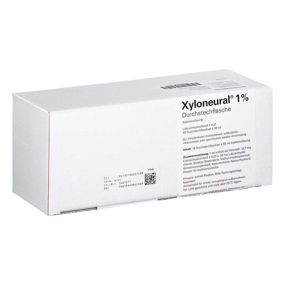 Das Produktfoto zeigt Xyloneural 1% Inj.-Lösung Durchstechflasche (10X50 ml) PZN 16020743