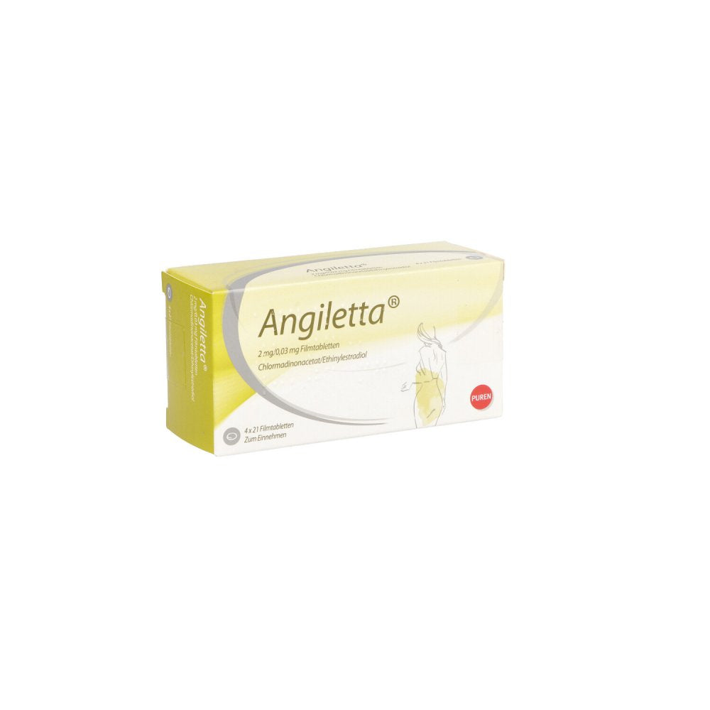 Das Produktfoto zeigt Angiletta 2 Mg/0,03 Mg Filmtabletten (4X21 stk) PZN 16020944