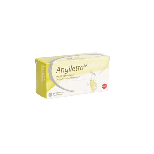 Das Produktfoto zeigt Angiletta 2 Mg/0,03 Mg Filmtabletten (4X21 stk) PZN 16020944