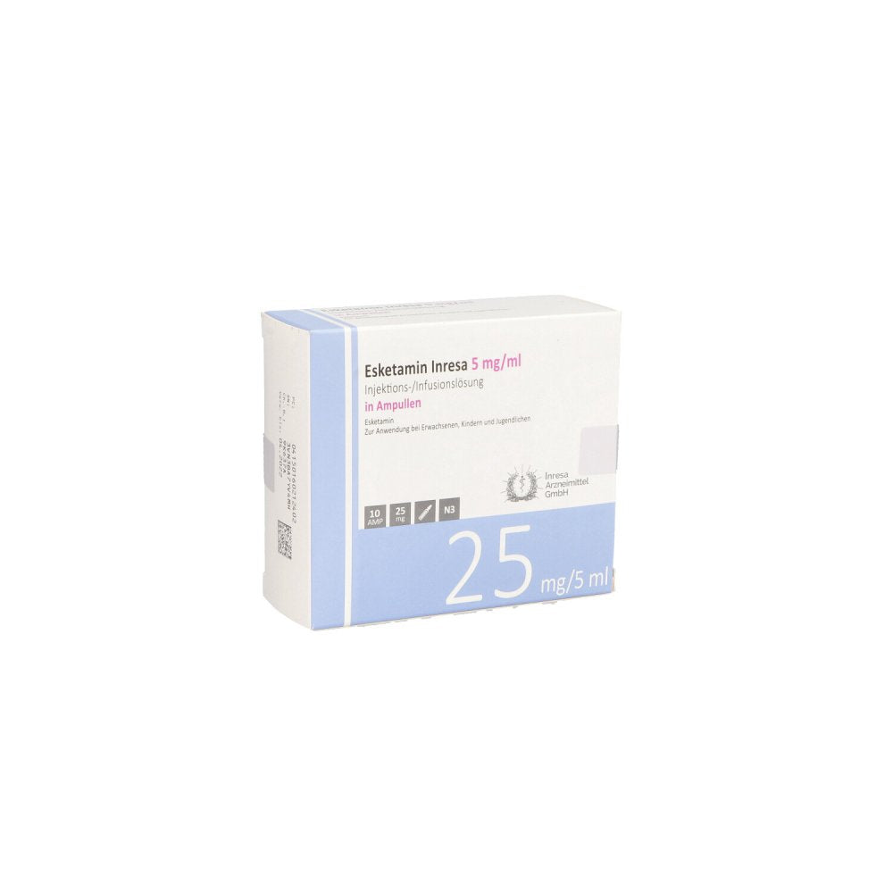 Das Produktfoto zeigt Esketamin Inresa 5 Mg/Ml Inj.-/Inf.-Lsg.Amp. (10X5 ml) PZN 16021240
