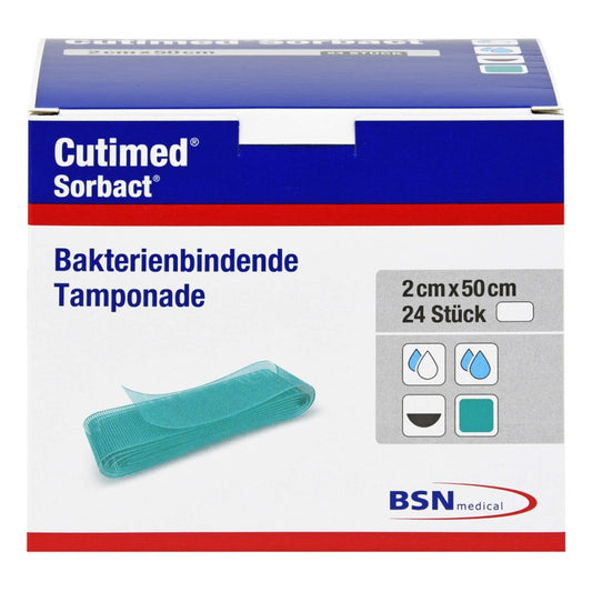 Das Produktfoto zeigt Cutimed Sorbact Tamponaden 2x50 Cm (24 stk) PZN 16027231