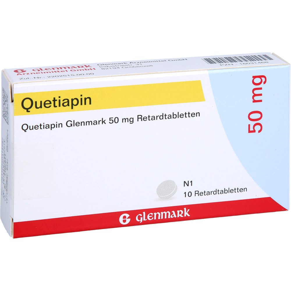 Das Produktfoto zeigt Quetiapin Glenmark 50 Mg Retardtabletten (10 stk) PZN 16031468