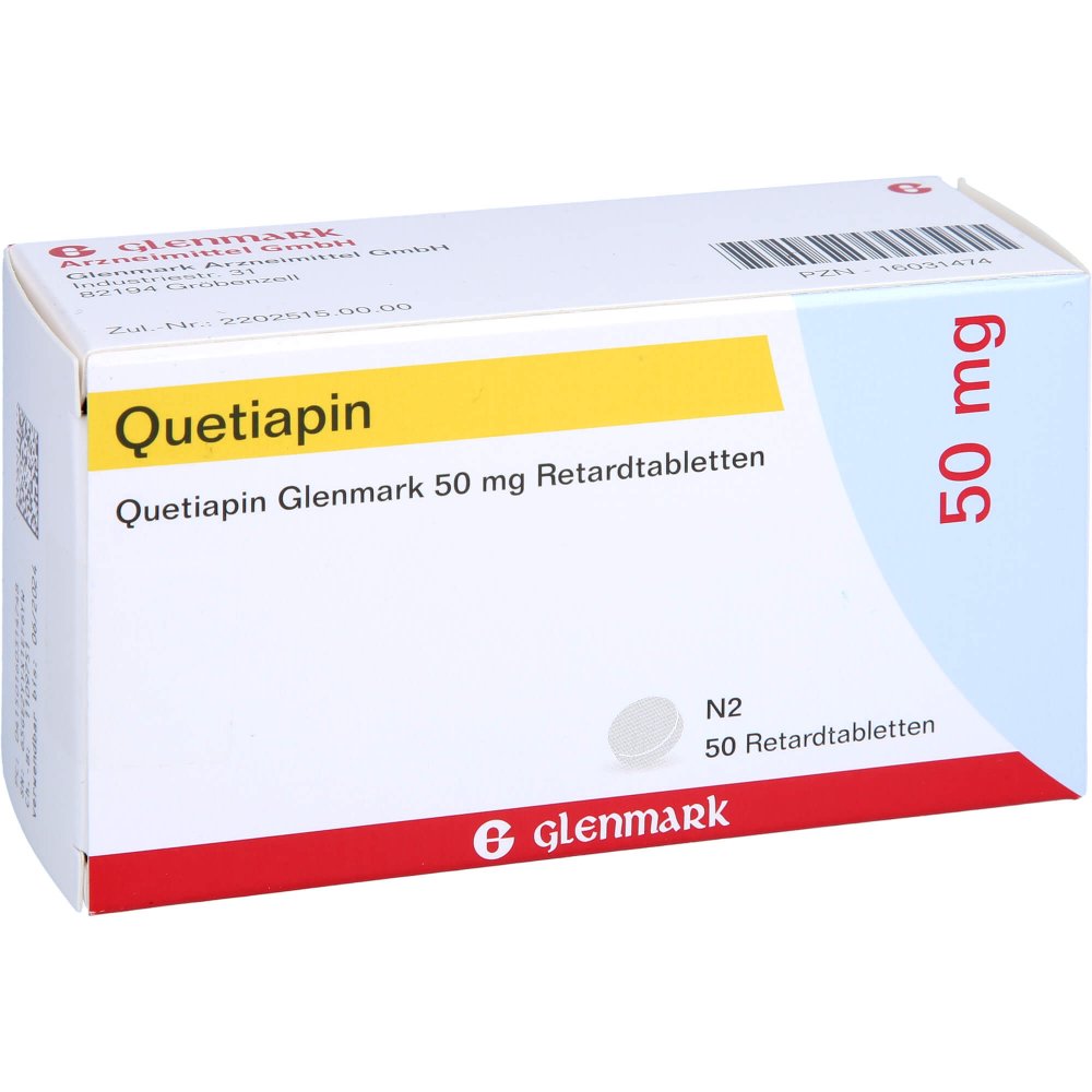 Das Produktfoto zeigt Quetiapin Glenmark 50 Mg Retardtabletten (50 stk) PZN 16031474