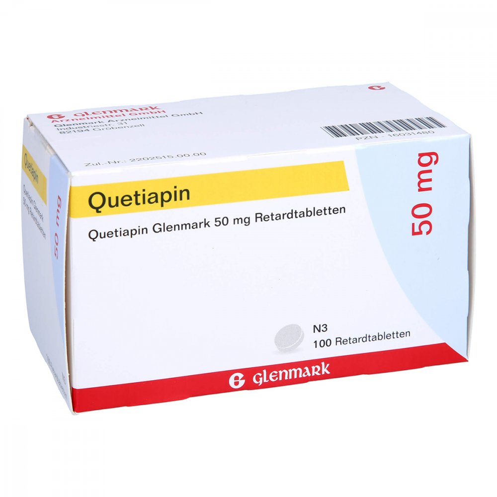 Das Produktfoto zeigt Quetiapin Glenmark 50 Mg Retardtabletten (100 stk) PZN 16031480