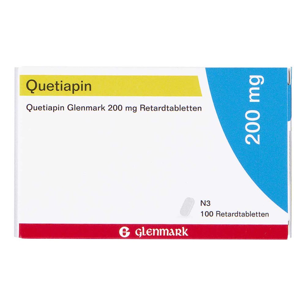 Das Produktfoto zeigt Quetiapin Glenmark 200 Mg Retardtabletten (100 stk) PZN 16031592