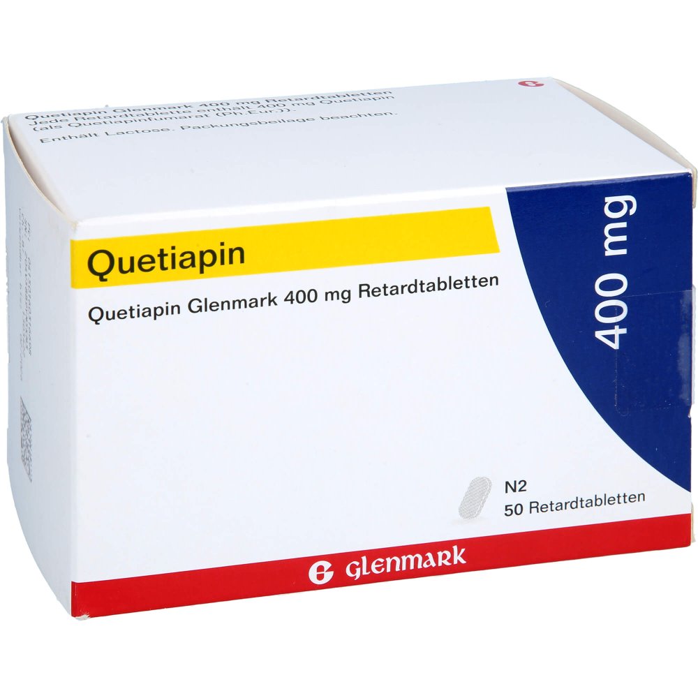 Das Produktfoto zeigt Quetiapin Glenmark 400 Mg Retardtabletten (50 stk) PZN 16031669