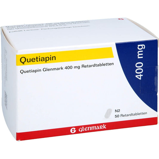Das Produktfoto zeigt Quetiapin Glenmark 400 Mg Retardtabletten (50 stk) PZN 16031669