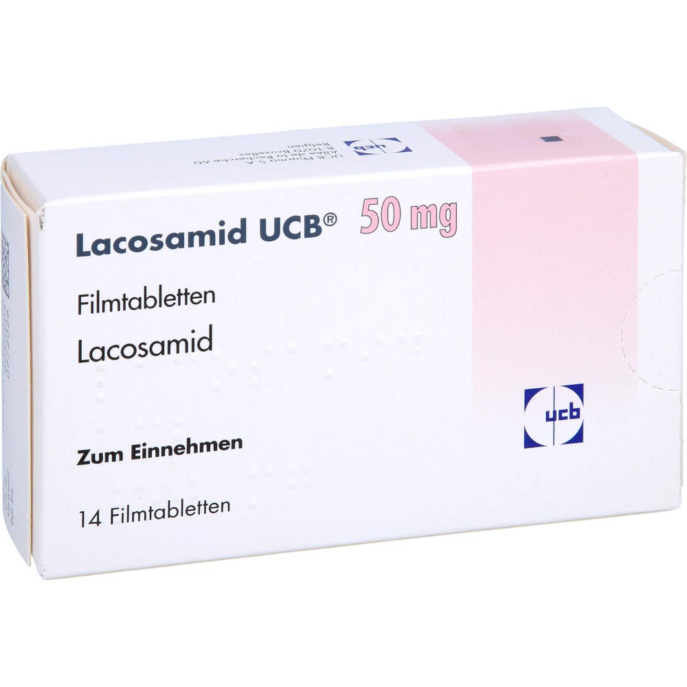 Das Produktfoto zeigt Lacosamid Ucb 50 Mg Filmtabletten (14 stk) PZN 16031706