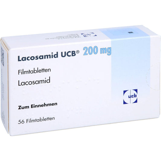 Das Produktfoto zeigt Lacosamid Ucb 200 Mg Filmtabletten (56 stk) PZN 16031787