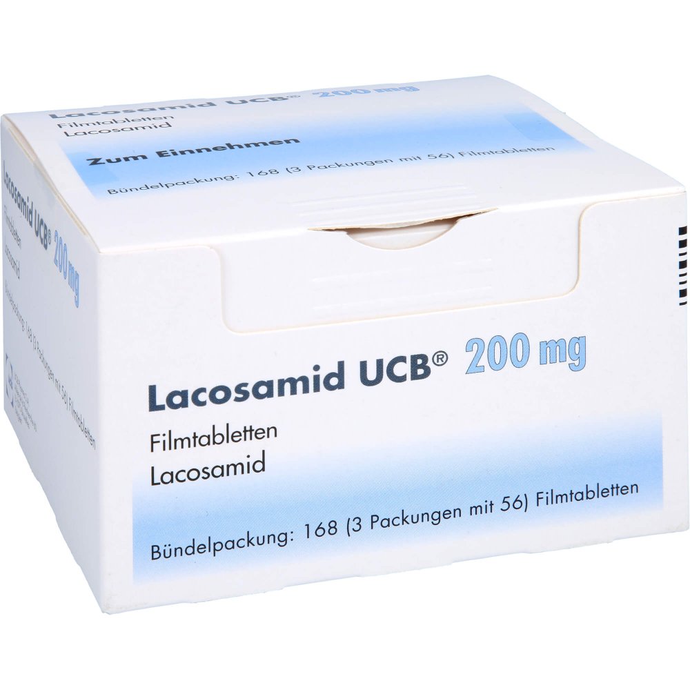 Das Produktfoto zeigt Lacosamid Ucb 200 Mg Filmtabletten (168 stk) PZN 16031793