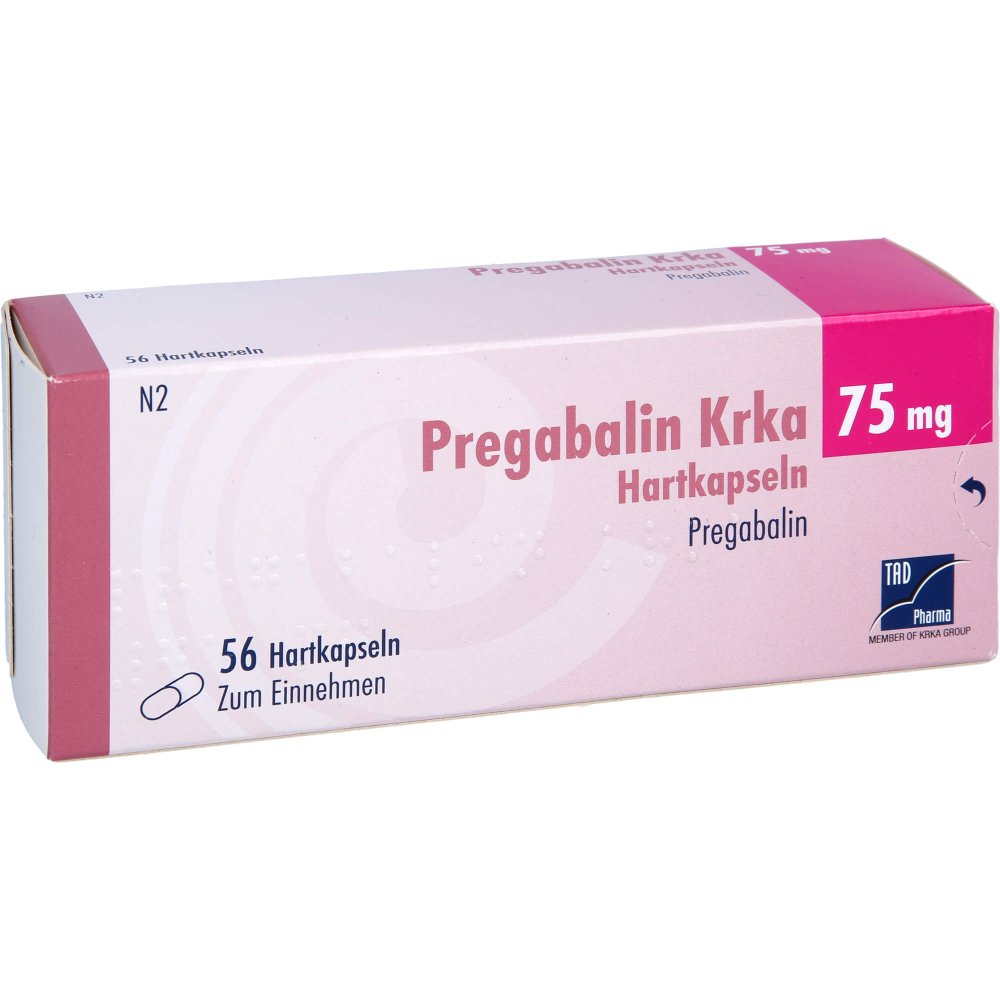 Das Produktfoto zeigt Pregabalin Krka 75 Mg Hartkapseln (56 stk) PZN 16031907