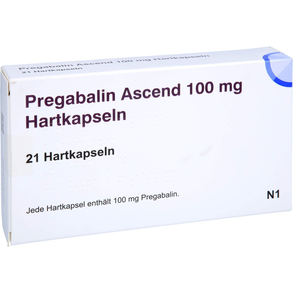 Das Produktfoto zeigt Pregabalin Ascend 100 Mg Hartkapseln (21 stk) PZN 16042354