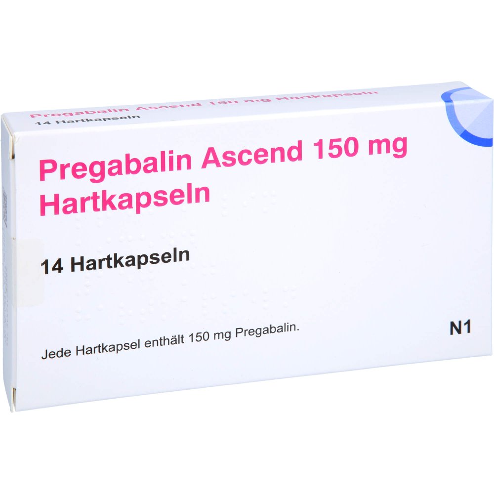 Das Produktfoto zeigt Pregabalin Ascend 150 Mg Hartkapseln (14 stk) PZN 16042420