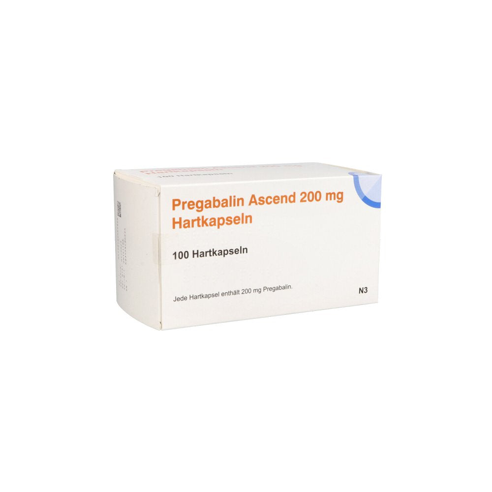 Das Produktfoto zeigt Pregabalin Ascend 200 Mg Hartkapseln (100 stk) PZN 16042489