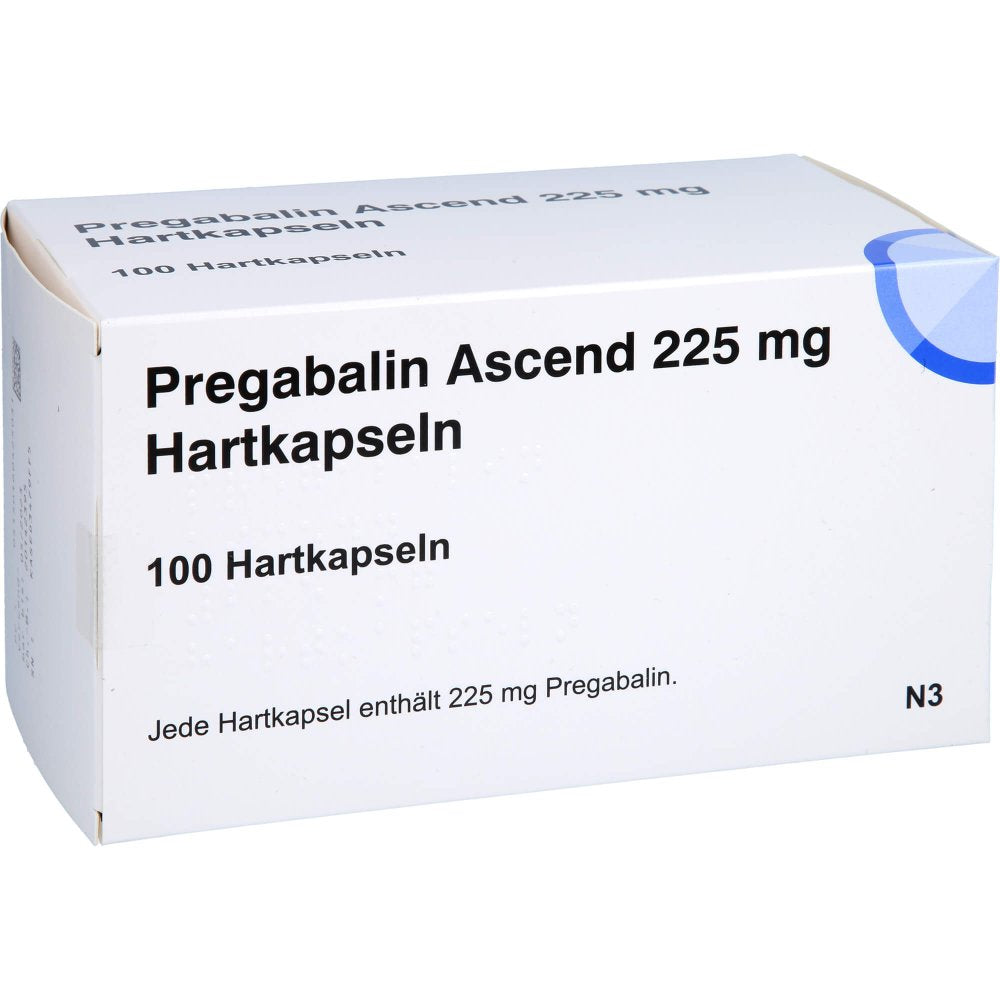Das Produktfoto zeigt Pregabalin Ascend 225 Mg Hartkapseln (100 stk) PZN 16042503