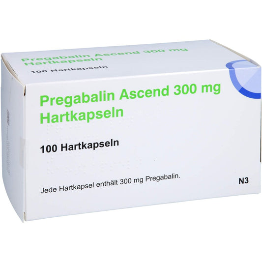 Das Produktfoto zeigt Pregabalin Ascend 300 Mg Hartkapseln (100 stk) PZN 16042578