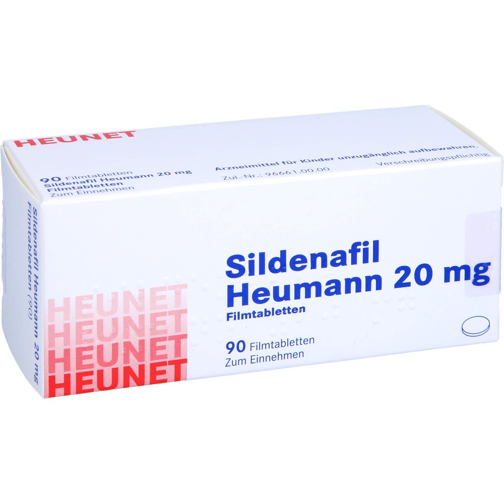 Das Produktfoto zeigt Sildenafil Heumann 20 Mg Filmtabletten Heunet (90 stk) PZN 16060263