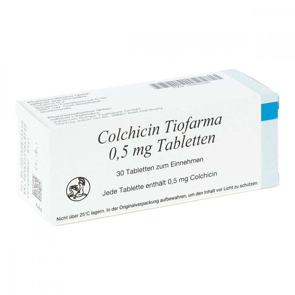 Das Produktfoto zeigt Colchicin Tiofarma 0,5 Mg Tabletten (30 stk) PZN 16061334