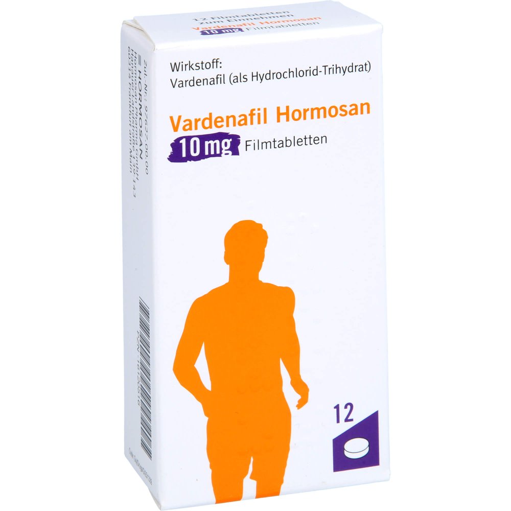 Das Produktfoto zeigt Vardenafil Hormosan 10 Mg Filmtabletten (12 stk) PZN 16120516