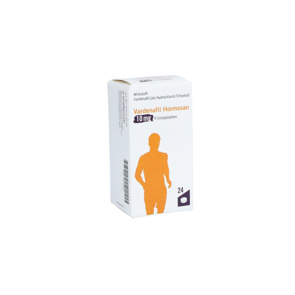 Das Produktfoto zeigt Vardenafil Hormosan 10 Mg Filmtabletten (24 stk) PZN 16120522