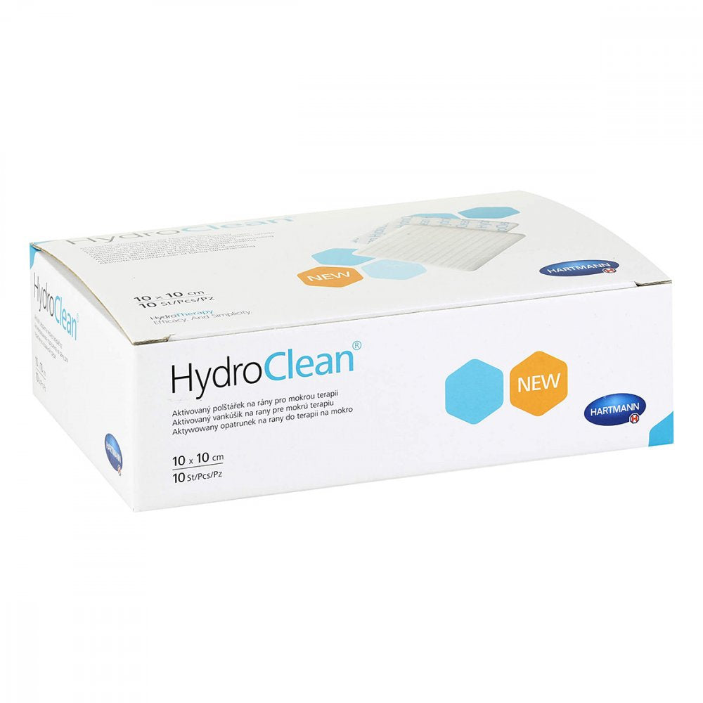 Das Produktfoto zeigt Hydroclean Kompressen 10x10 Cm Steril (10 stk) PZN 16123383