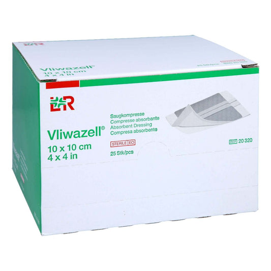 Das Produktfoto zeigt Vliwazell Saugkompressen Steril 10x10 Cm (25 stk) PZN 16123839