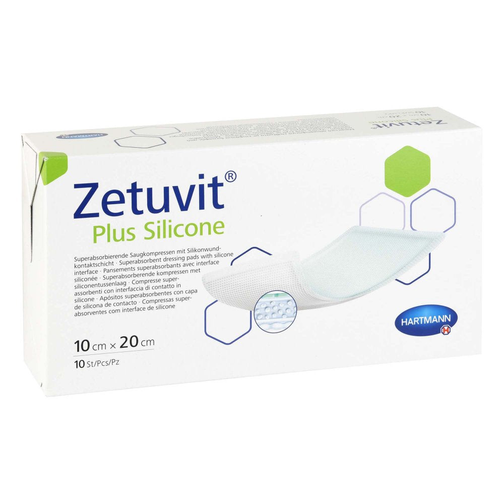 Das Produktfoto zeigt Zetuvit Plus Silicone Steril 10x20 Cm (10 stk) PZN 16123868
