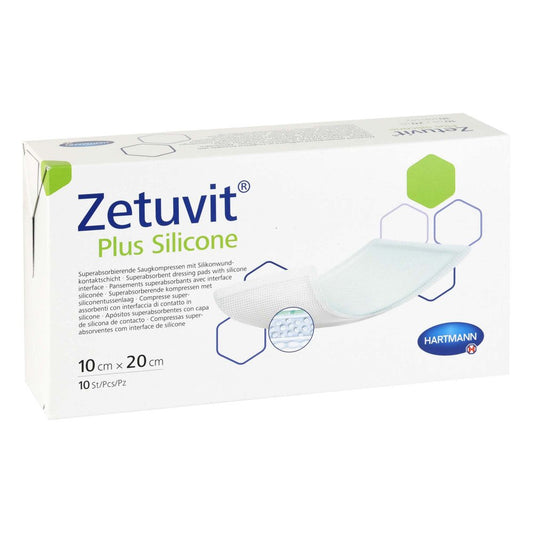 Das Produktfoto zeigt Zetuvit Plus Silicone Steril 10x20 Cm (10 stk) PZN 16123868