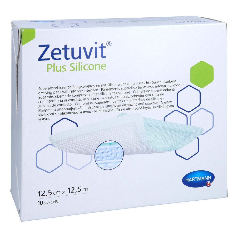 Das Produktfoto zeigt Zetuvit Plus Silicone Steril 12,5x12,5 Cm (10 stk) PZN 16123874
