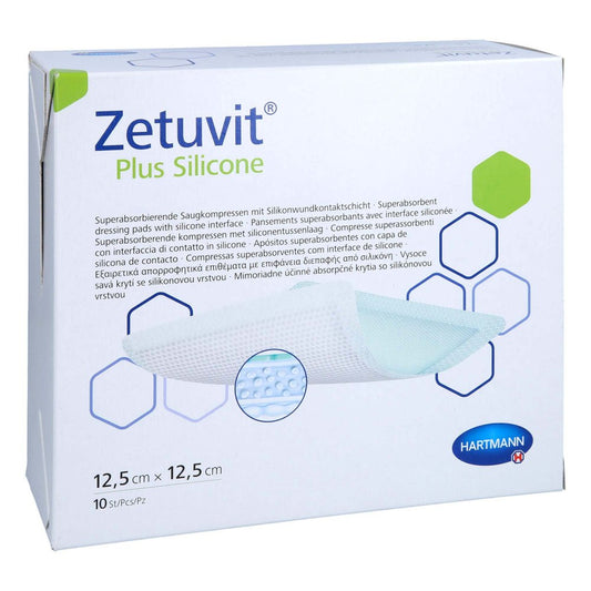 Das Produktfoto zeigt Zetuvit Plus Silicone Steril 12,5x12,5 Cm (10 stk) PZN 16123874
