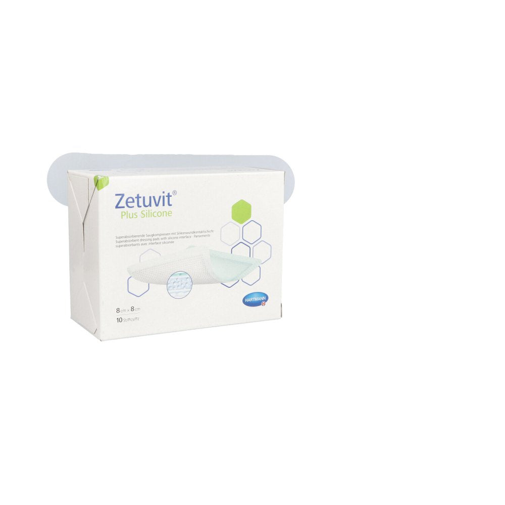 Das Produktfoto zeigt Zetuvit Plus Silicone Steril 8x8 Cm (10 stk) PZN 16123897