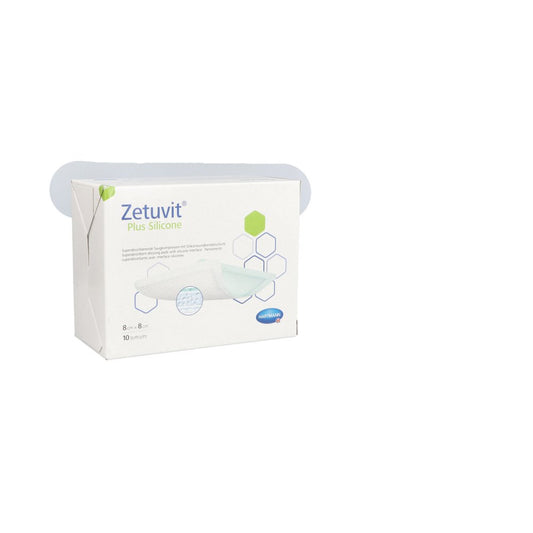 Das Produktfoto zeigt Zetuvit Plus Silicone Steril 8x8 Cm (10 stk) PZN 16123897