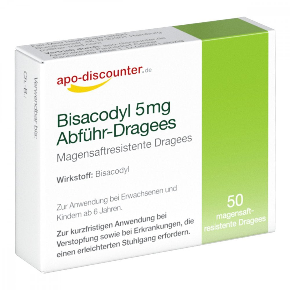 Das Produktfoto zeigt Bisacodyl 5 Mg Dragees/Apodiscounter (50 stk) PZN 16124106