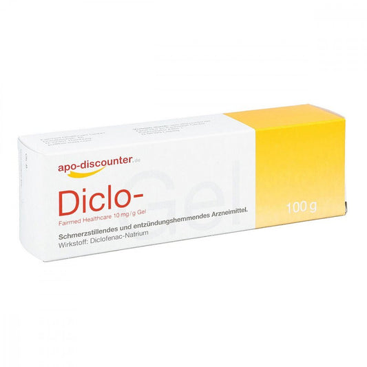 Das Produktfoto zeigt Diclo-Fairmed Healthcare 10 Mg/G Gel Apodiscounter (100 g) PZN 16124112