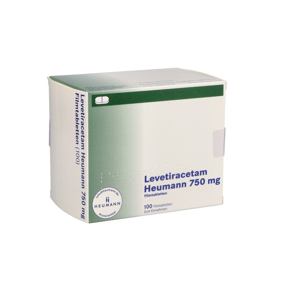 Das Produktfoto zeigt Levetiracetam Heumann 750 Mg Filmtabletten (100 stk) PZN 16138628
