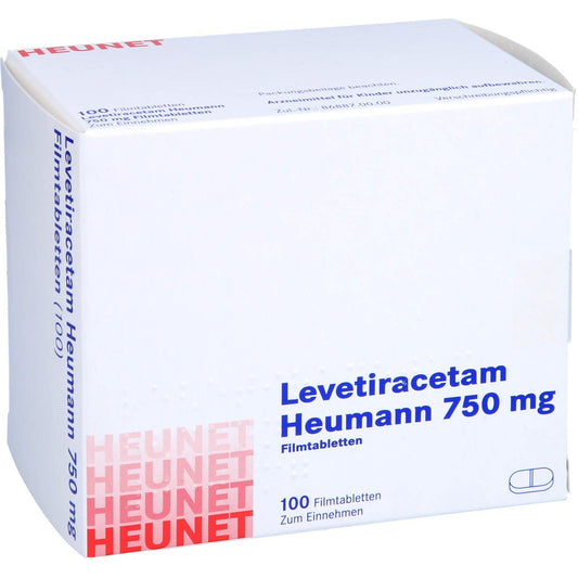 Das Produktfoto zeigt Levetiracetam Heumann 750 Mg Filmtabletten Net (100 stk) PZN 16139148