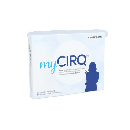 Das Produktfoto zeigt Mycirq 0,120 Mg/0,015 Mg Pro 24h Vag.Wst.-Frs.Sys. (1 stk) PZN 16139786