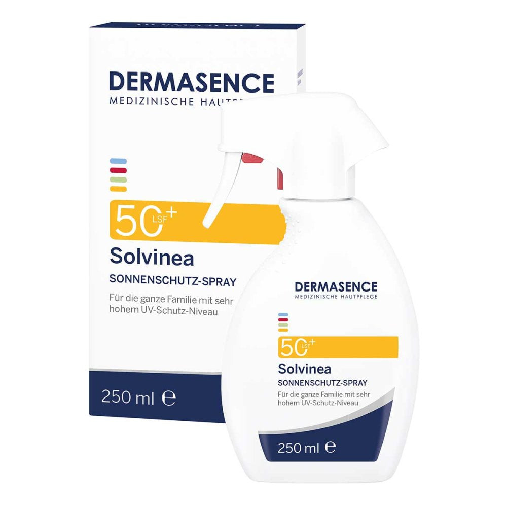 Das Produktfoto zeigt Dermasence Solvinea Spray Lsf 50+ (250 ml) PZN 16144333