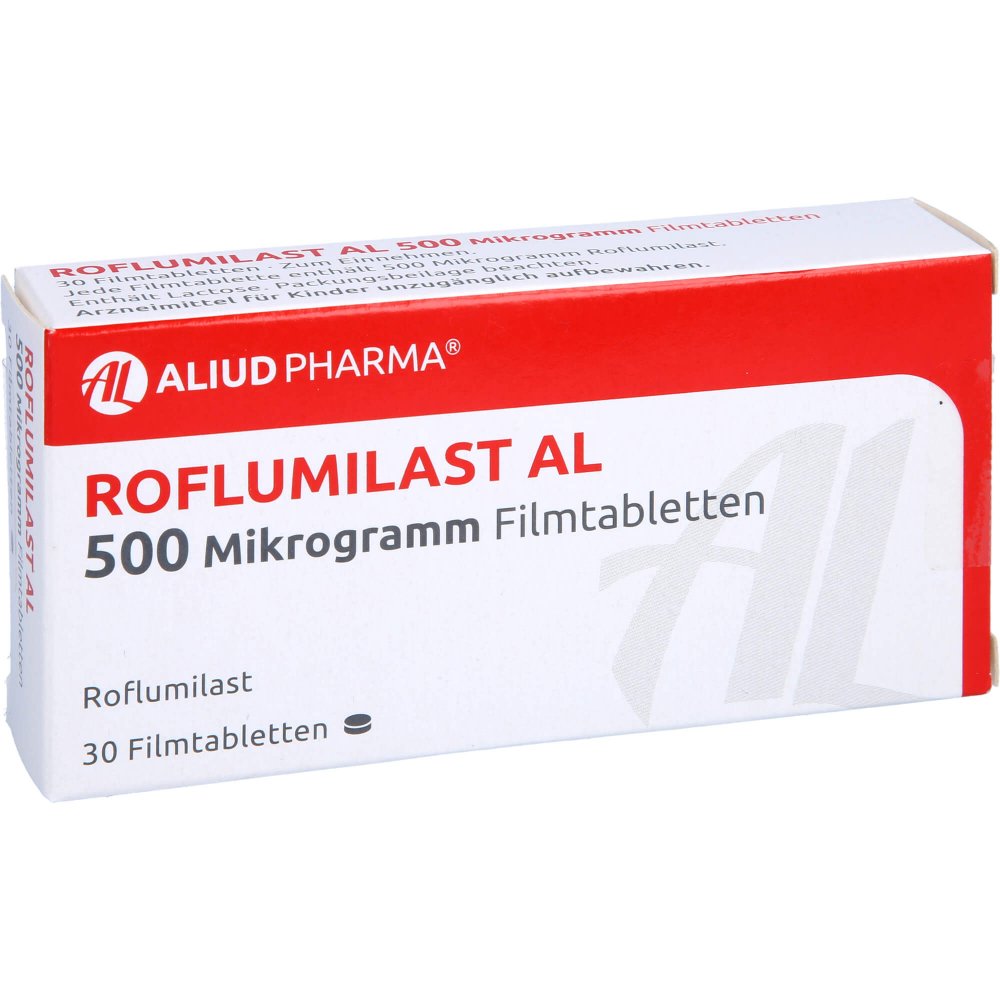 Das Produktfoto zeigt Roflumilast Al 500 Mikrogramm Filmtabletten (30 stk) PZN 16151971