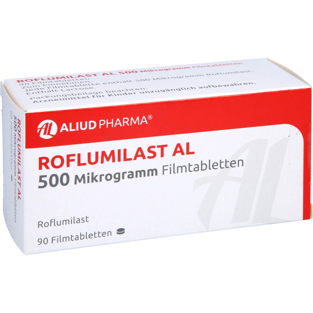 Das Produktfoto zeigt Roflumilast Al 500 Mikrogramm Filmtabletten (90 stk) PZN 16151988