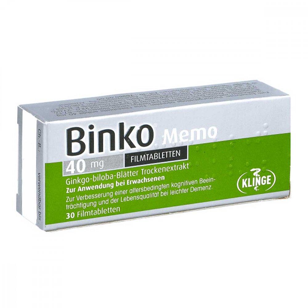 Das Produktfoto zeigt Binko Memo 40 Mg Filmtabletten (30 stk) PZN 16168807