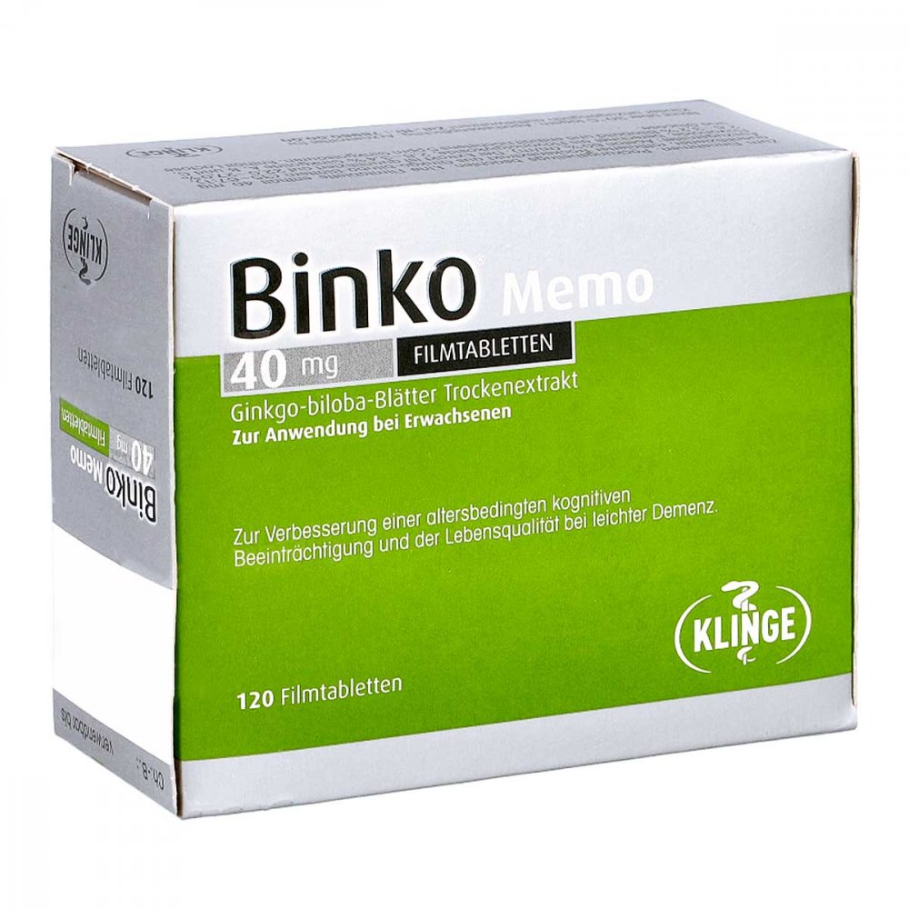 Das Produktfoto zeigt Binko Memo 40 Mg Filmtabletten (120 stk) PZN 16168836